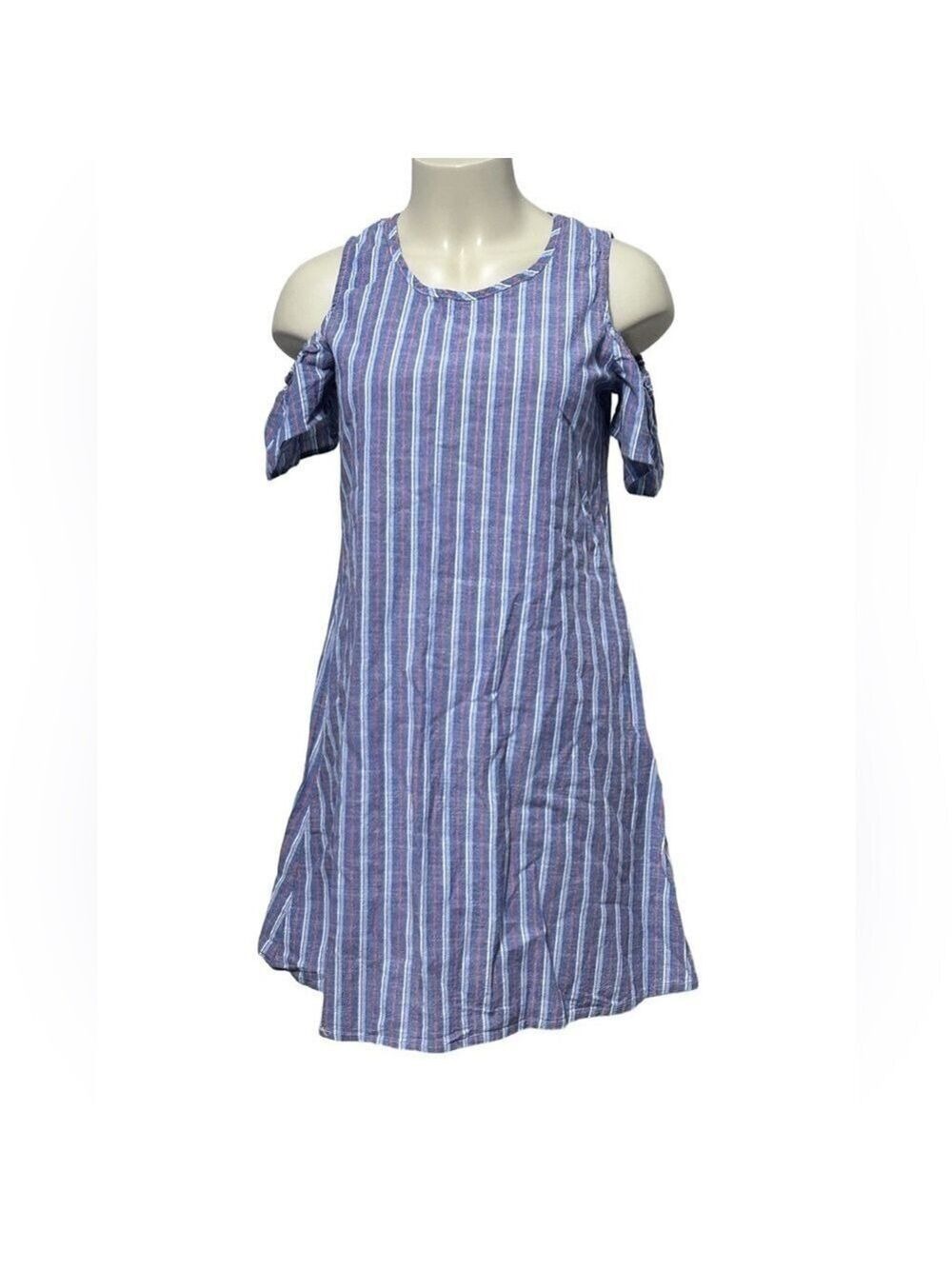 Espresso Women’s Blue & Red Striped Cold Shoulder Dress Size M